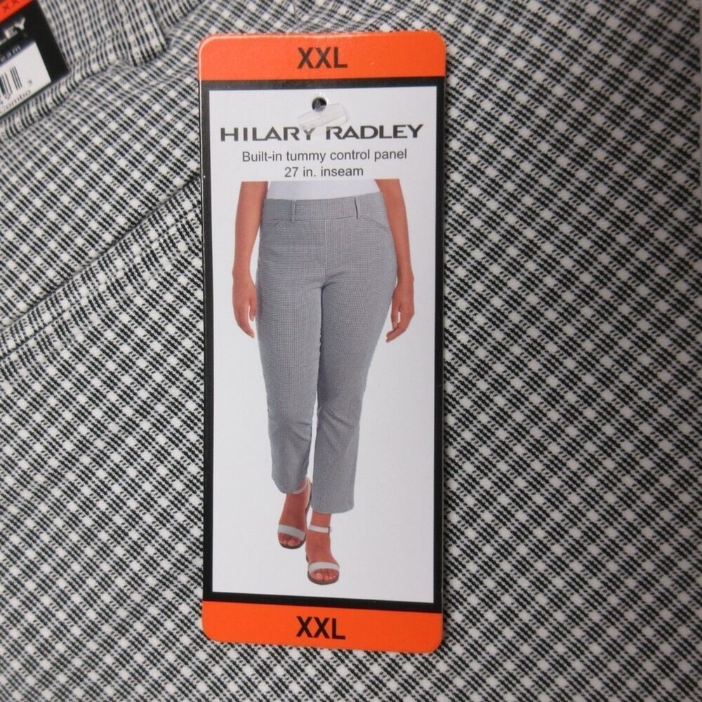 HILARY RADLEY Tummy Control Plaid Ankle Pants 2XL (20)‎ White Black Crop XXL NWT